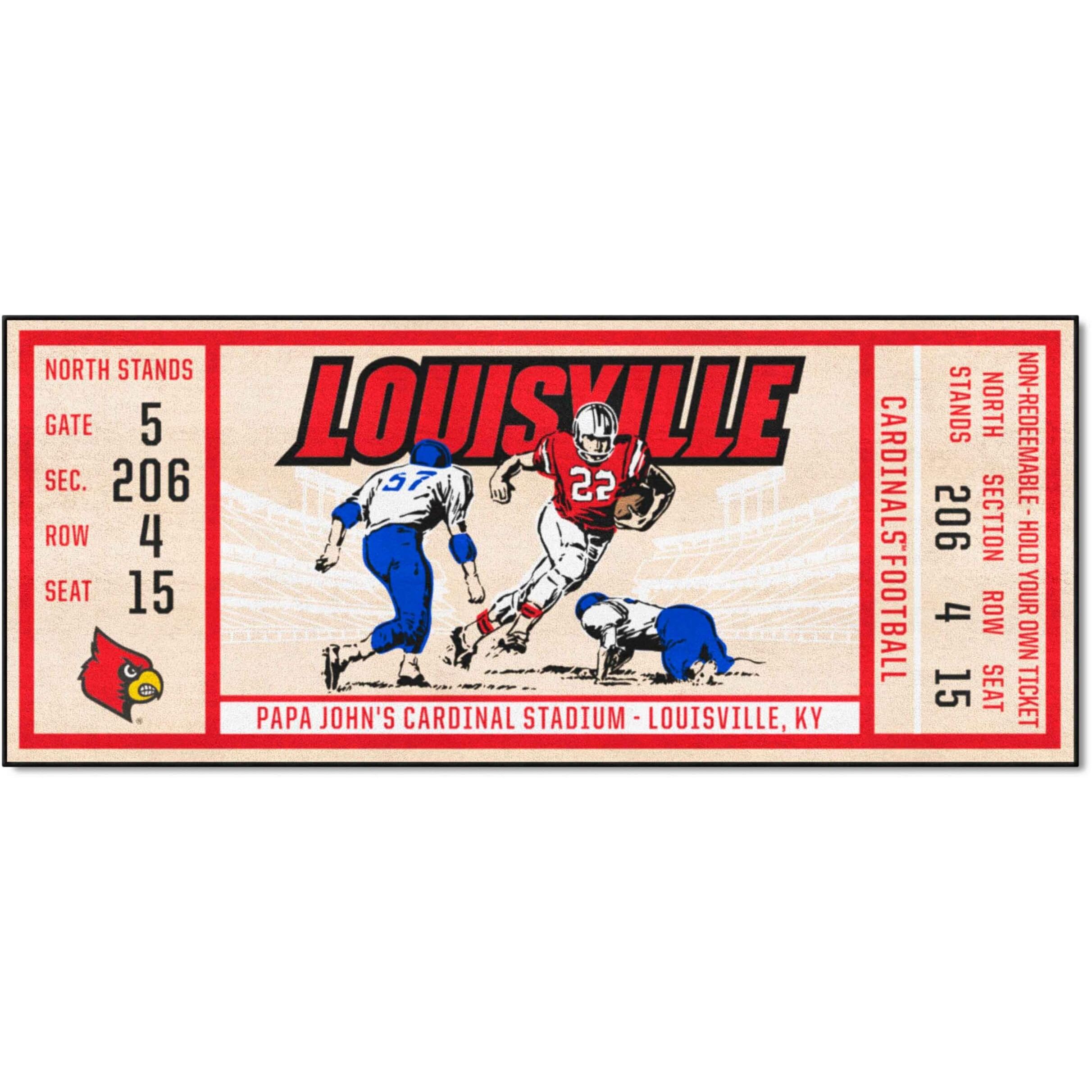 FANMATS 23174 NCAA -Louisville Cardinals Ticket Design Runner Rug - 30in. x 72in. | Sports Fan Area Rug, Home Decor Rug and Tailgating Mat