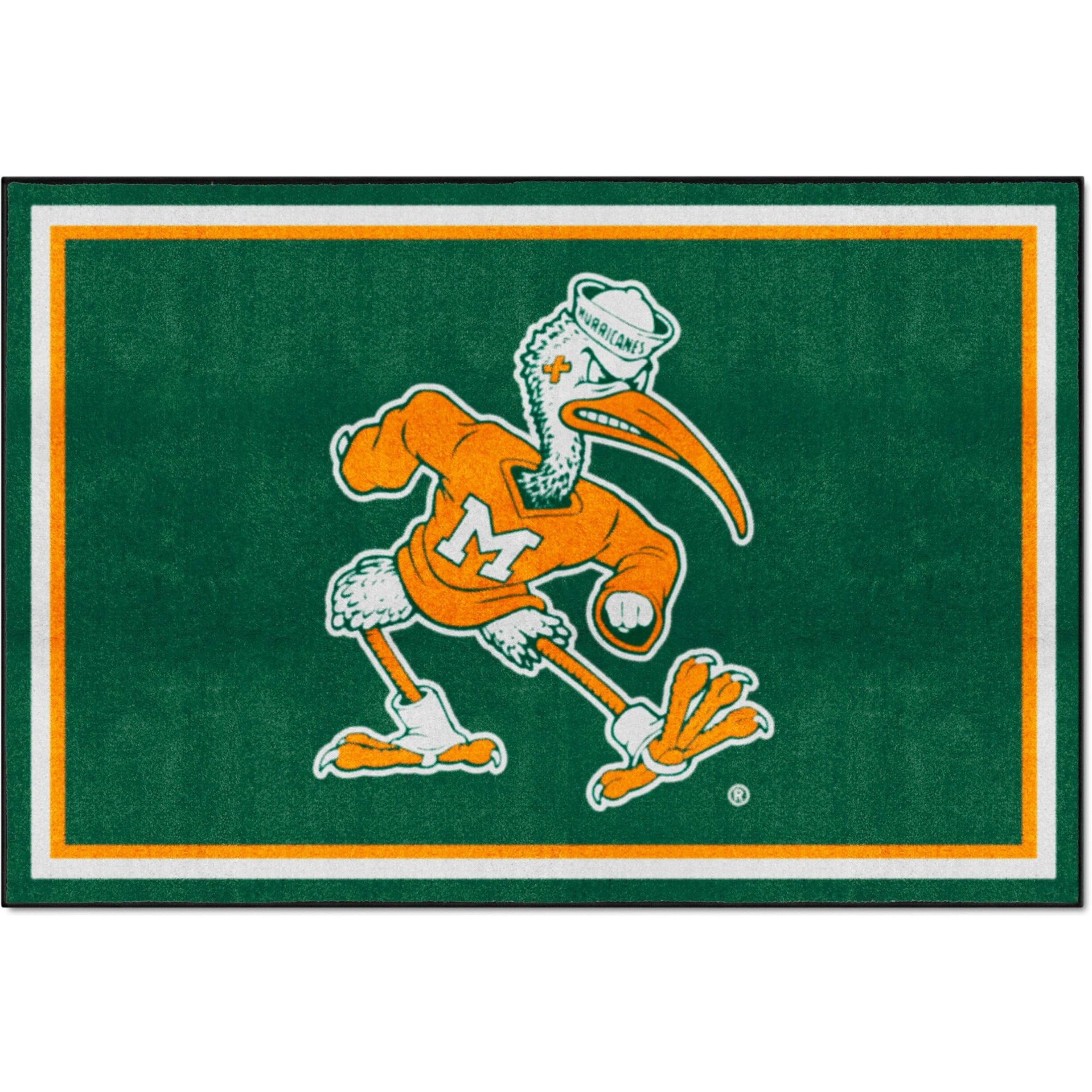 FANMATS 28068 University of Miami Sebastian the Ibis 5ft. x 8 ft. Plush Area Rug