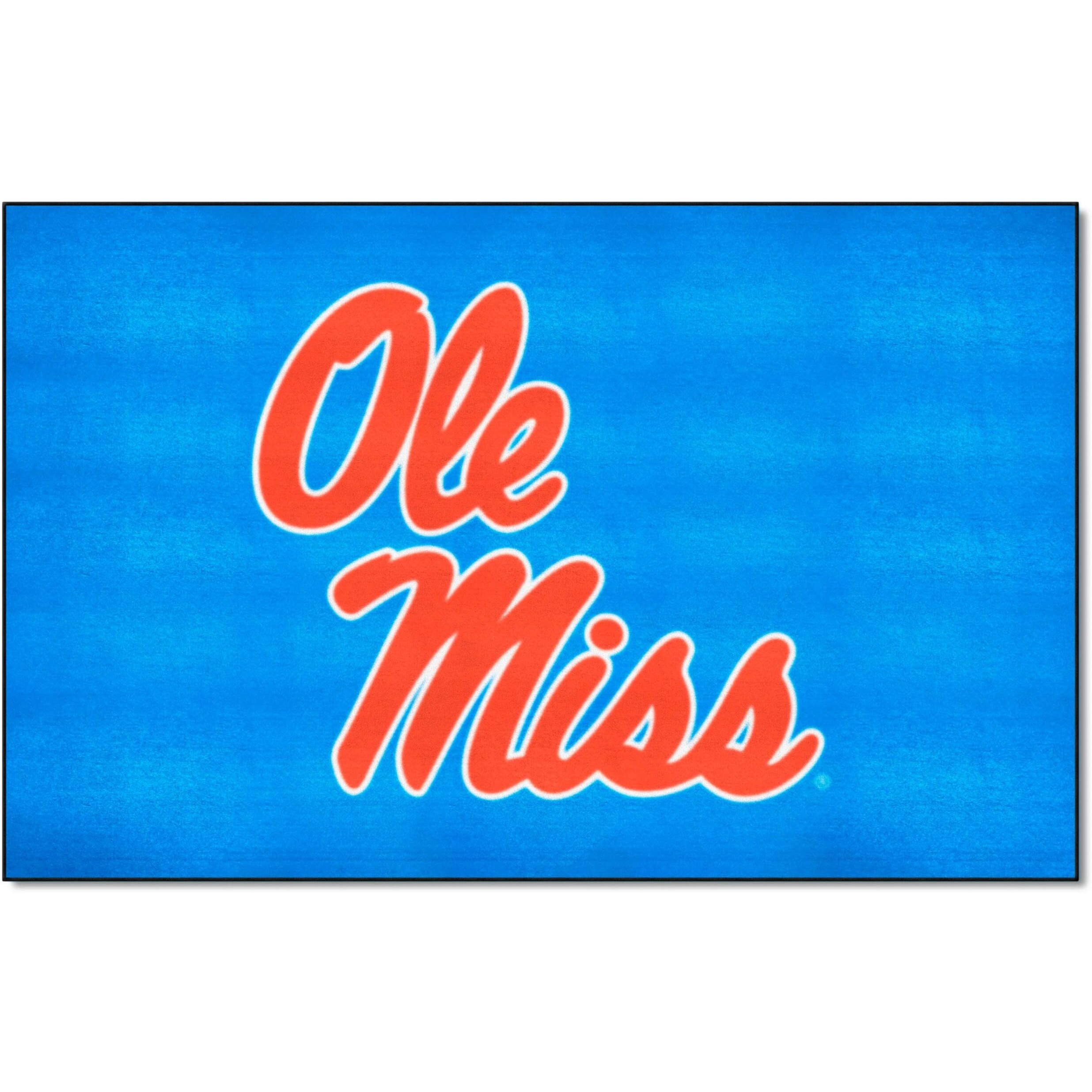 FANMATS 27221 Ole Miss Rebels Ulti-Mat Rug - 5ft. x 8ft. | Sports Fan Area Rug, Home Decor Rug and Tailgating Mat - Alternate Light Blue and  Ole Miss  Script Logo