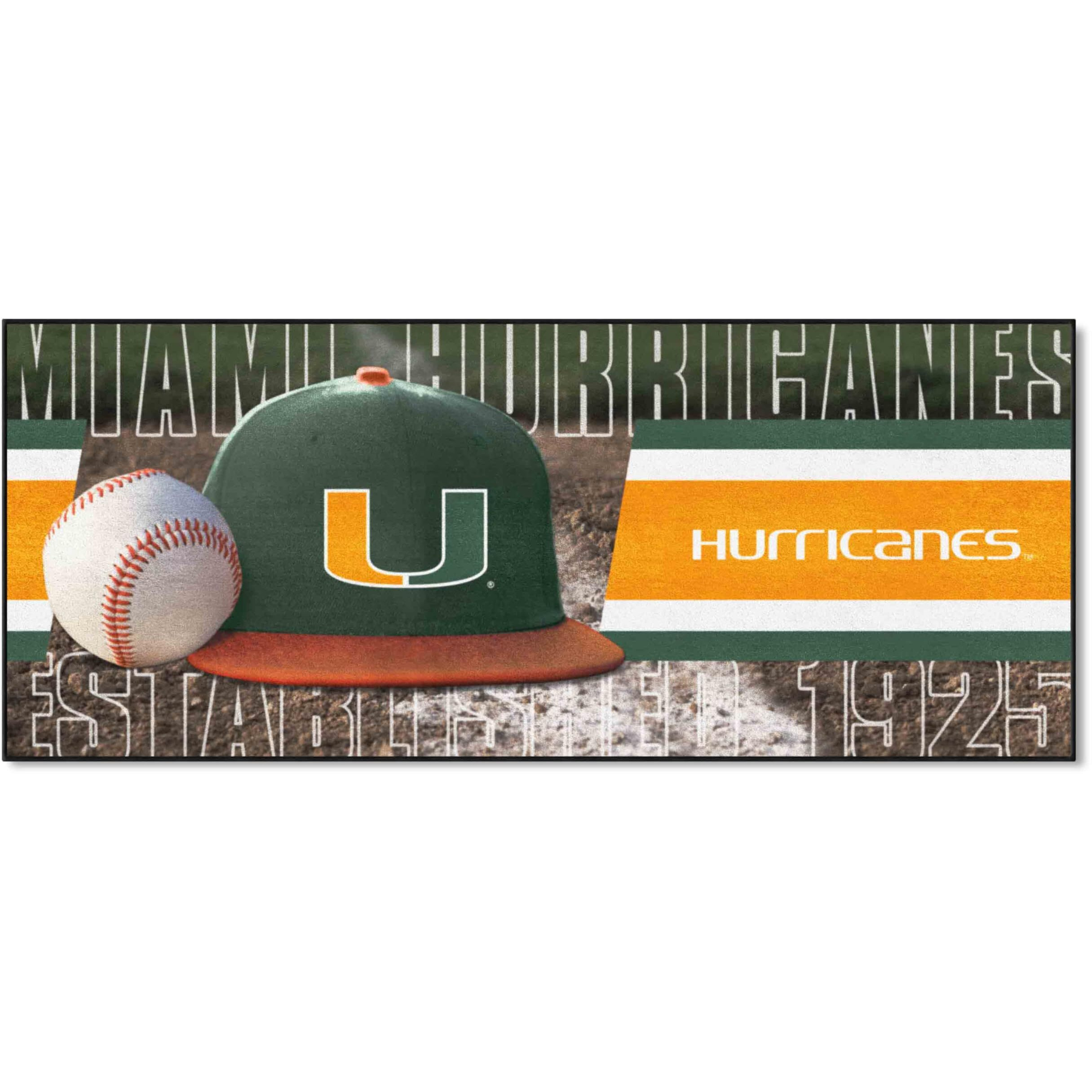 FANMATS 28022 NCAA Miami Hurricanes Baseball Runner Rug - 30in. x 72in. | Sports Fan Area Rug Mat and Tailgating Mat