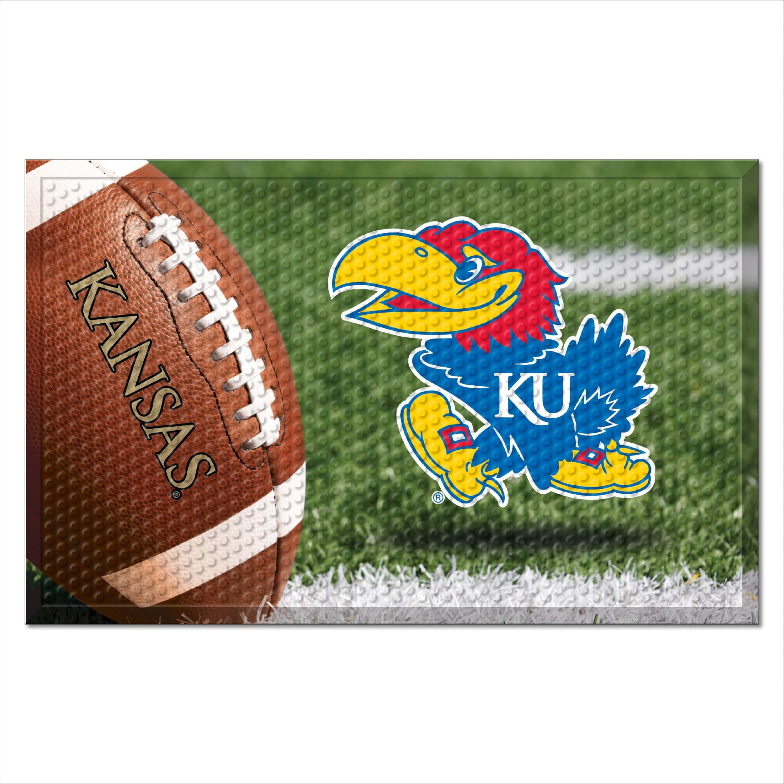 FANMATS 32903 University of Kansas Rubber Scraper Door Mat