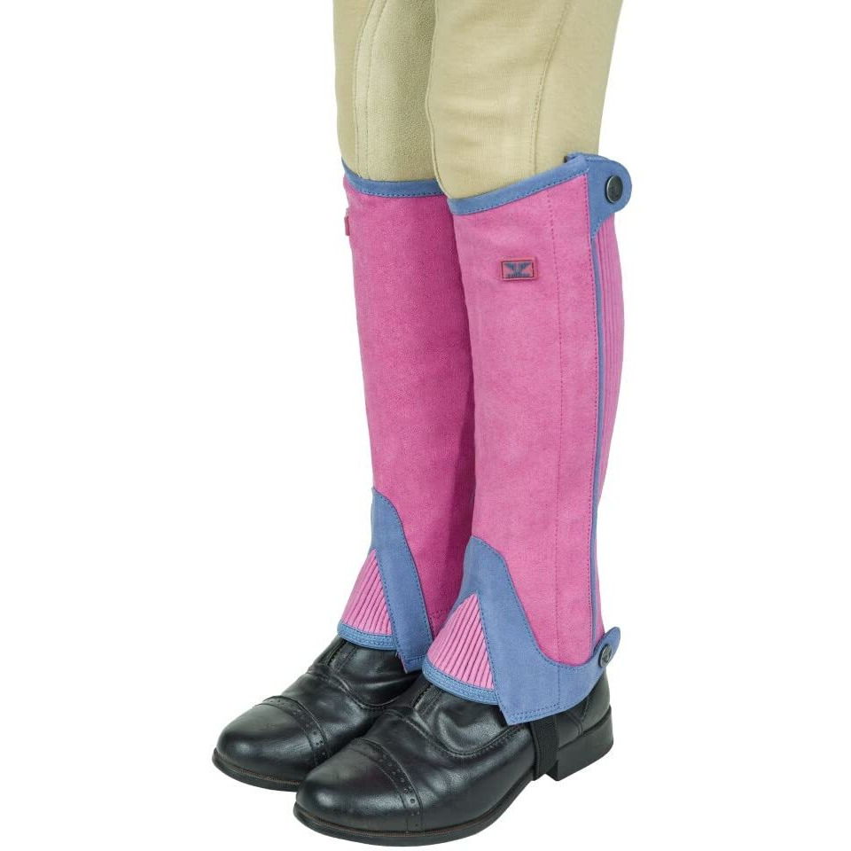 TuffRider Children's Keeneland Synthetic Half Chaps- Pink w/Light Blue- L