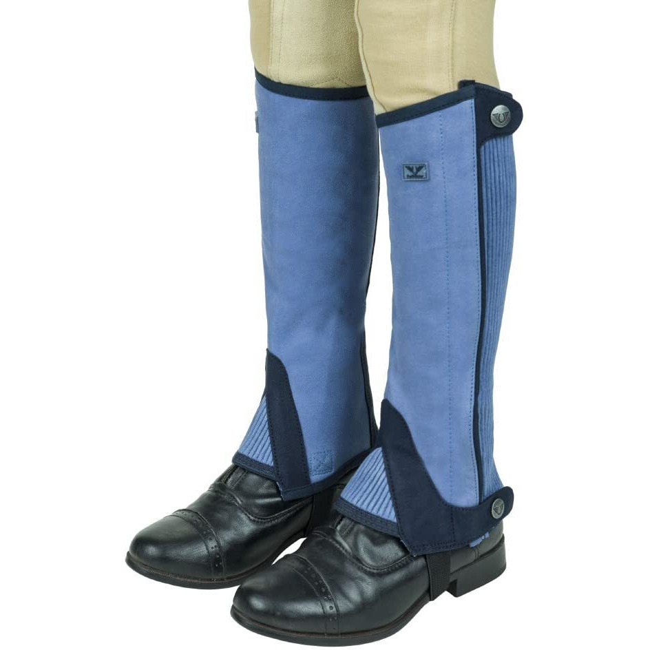 TuffRider Children's Keeneland Synthetic Half Chaps- Light Blue w/Navy- L