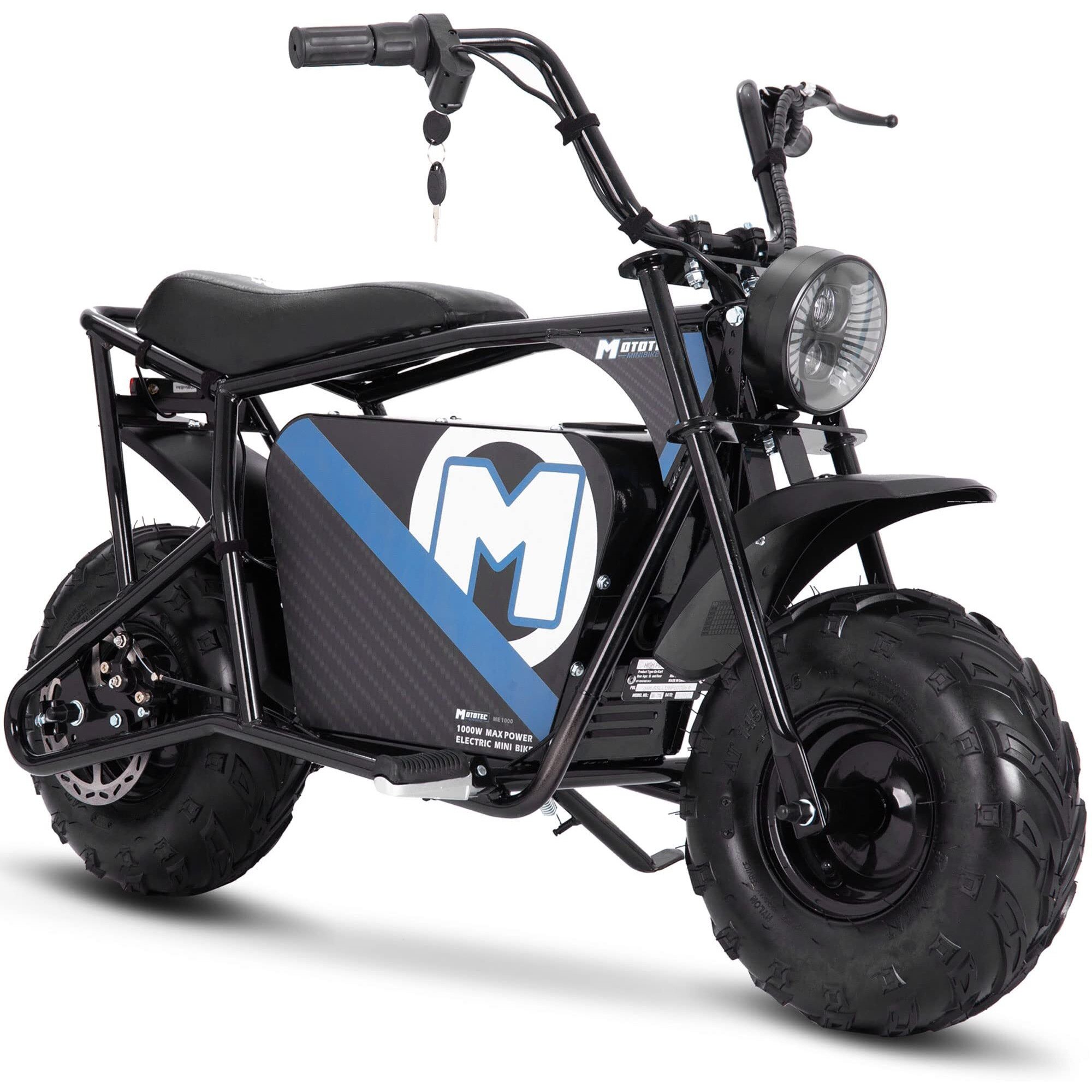 MotoTec 48v 1000 Electric Poered Mini Bike Black, Large