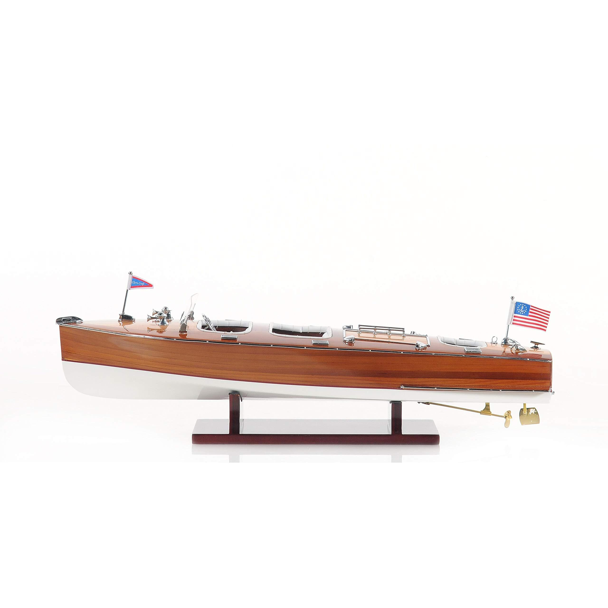 Old Modern Handicrafts Chris Craft Triple Cockpit Speedboat Model - Medium - Fully Assembled - Made from Premium Quality Wood - 24.5L x 8.0W x 9.5H Inches