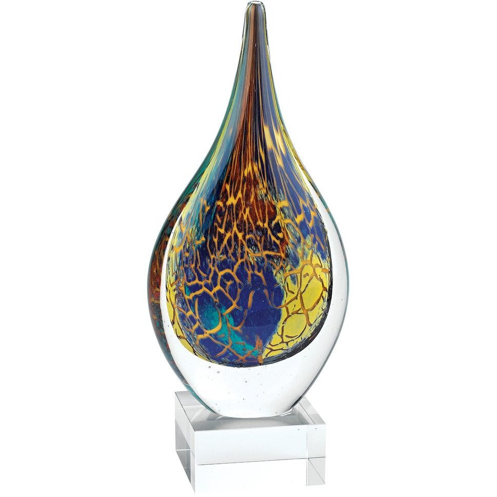 Badash Firestorm Murano-Style Art Glass Centerpiece - 11  Tall Mouth-Blon Teardrop Glass Sculpture on Crystal Base - Contemporary Home Decor Accent Piece