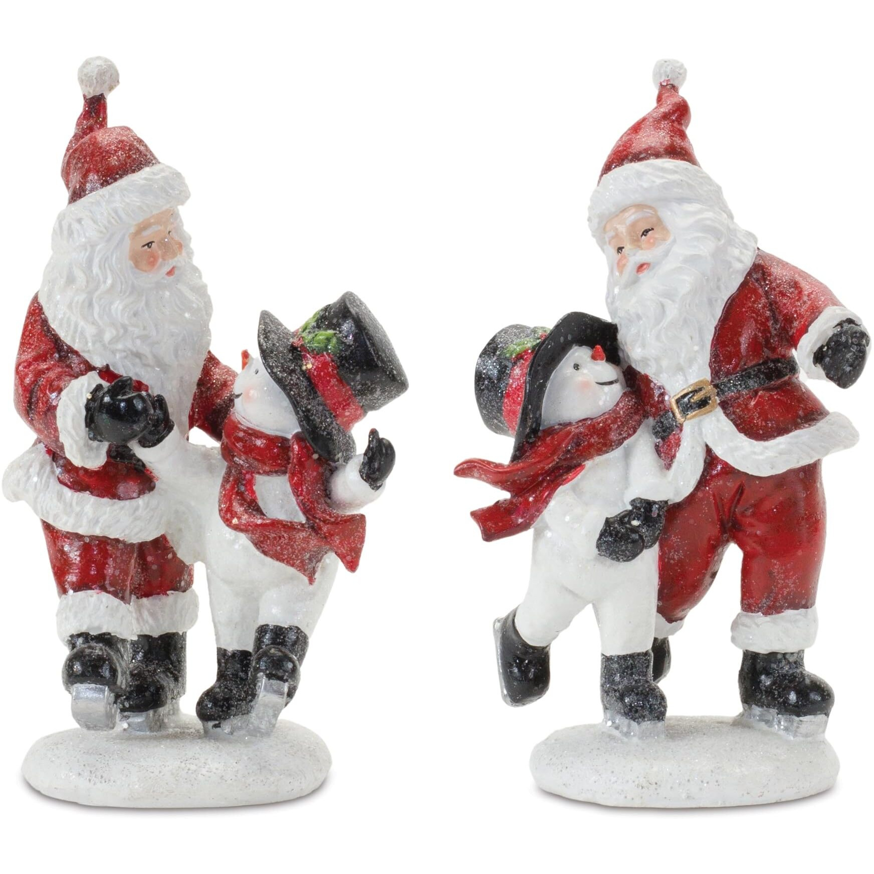 Melrose International Skating Santa and Snoman Figurine (Set of 2)