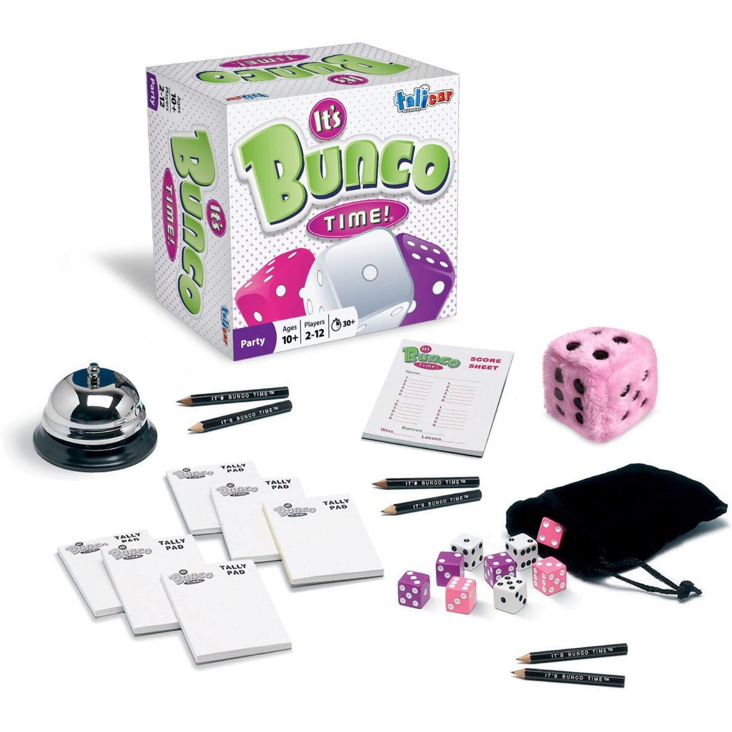 Bunco Deluxe Dice Party Game Set - Fast-paced Fun for 4-12 Players, Complete with Die and Game Bell - Ideal for Bunco Party