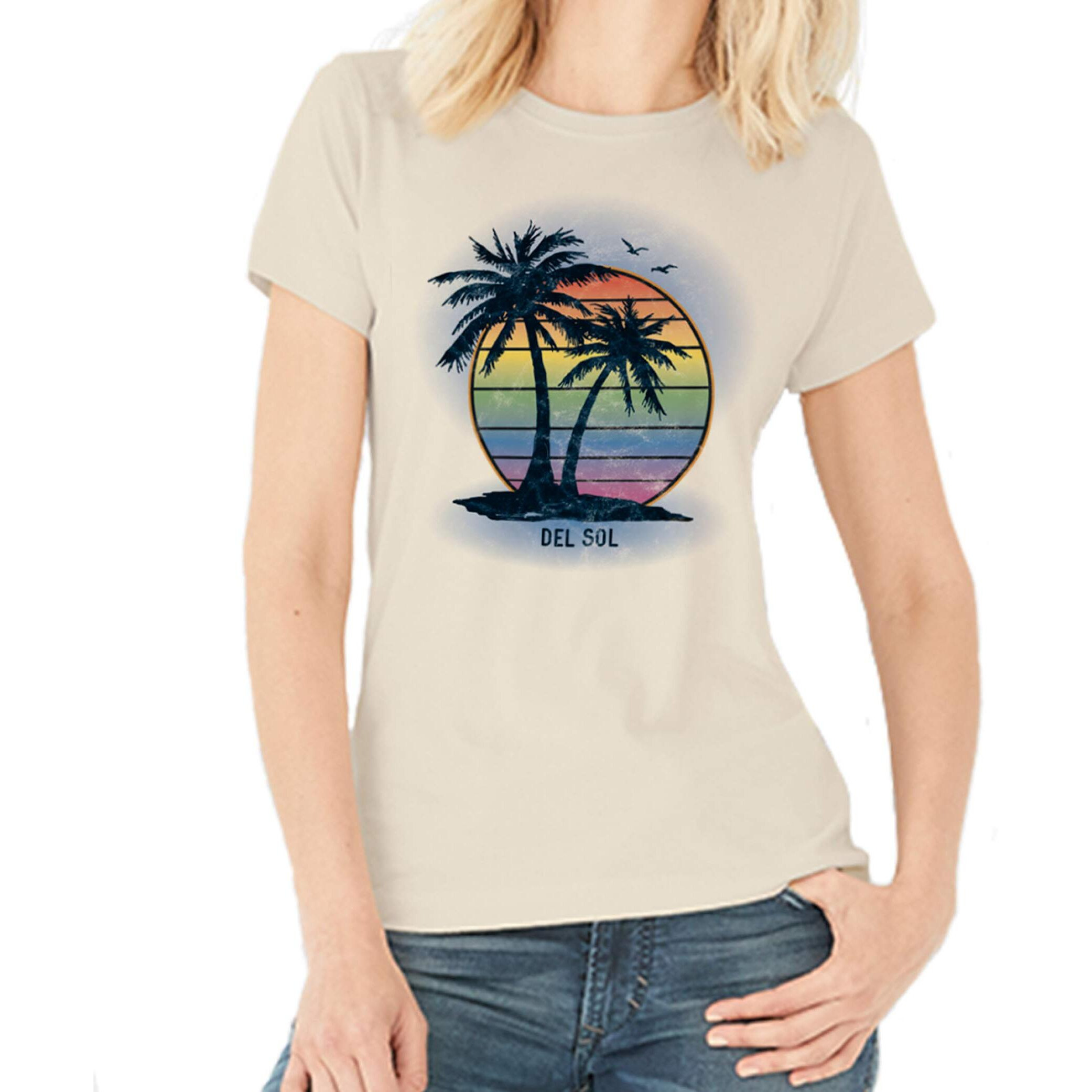 Del Sol Color Changing Women's Boyfriend Tee, Island Palm Sunset, Size 2XL