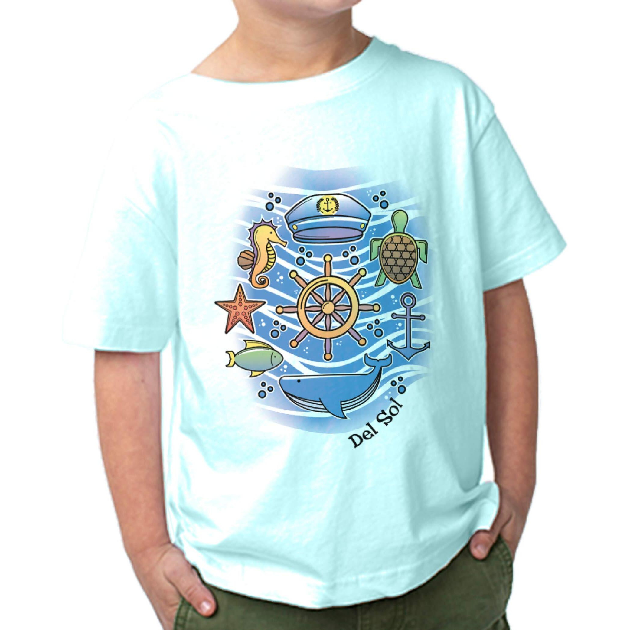 Del Sol Color Changing Toddler Boys Crew Tee, Sea Adventure, Chill Blue, Size 2T