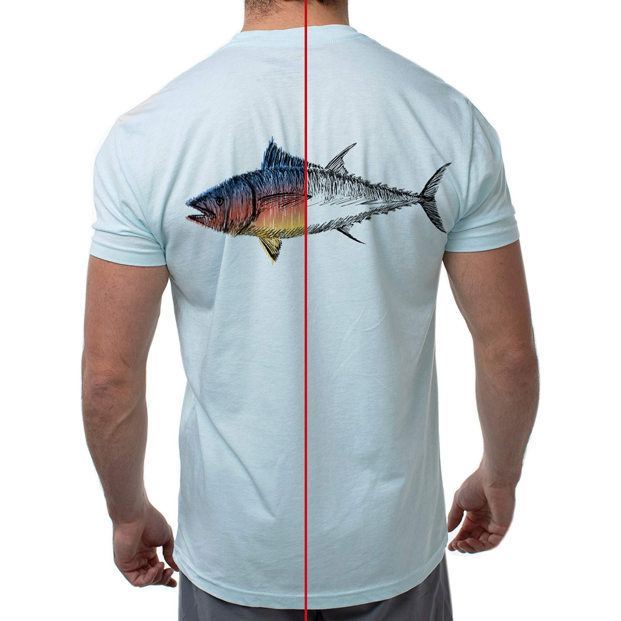 Del Sol Color Changing Men's Premium Crew Tee - Big Fish, Ice Blue, Size S