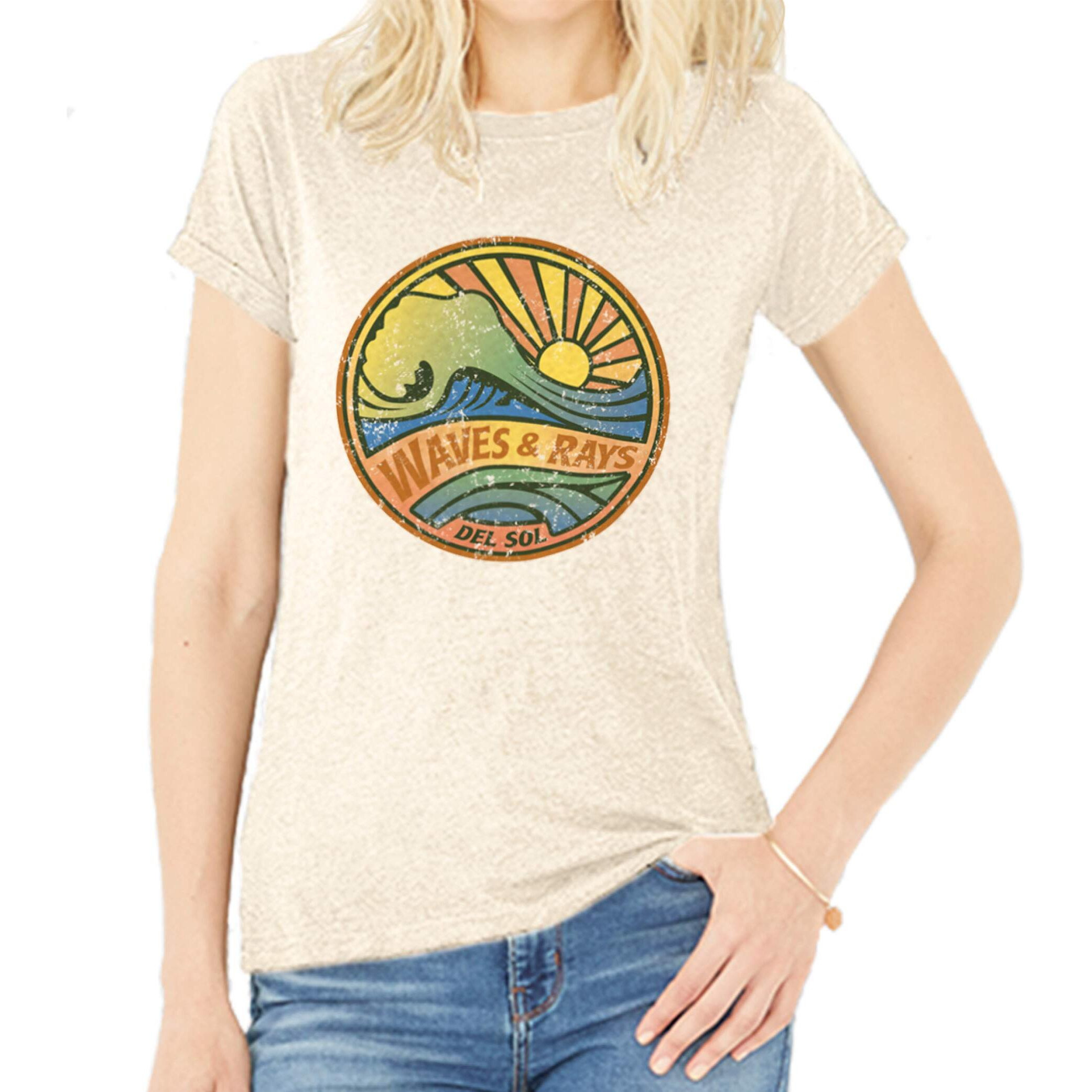 Del Sol Color Changing Women's Boyfriend Tee, Waves and Rays, Size M