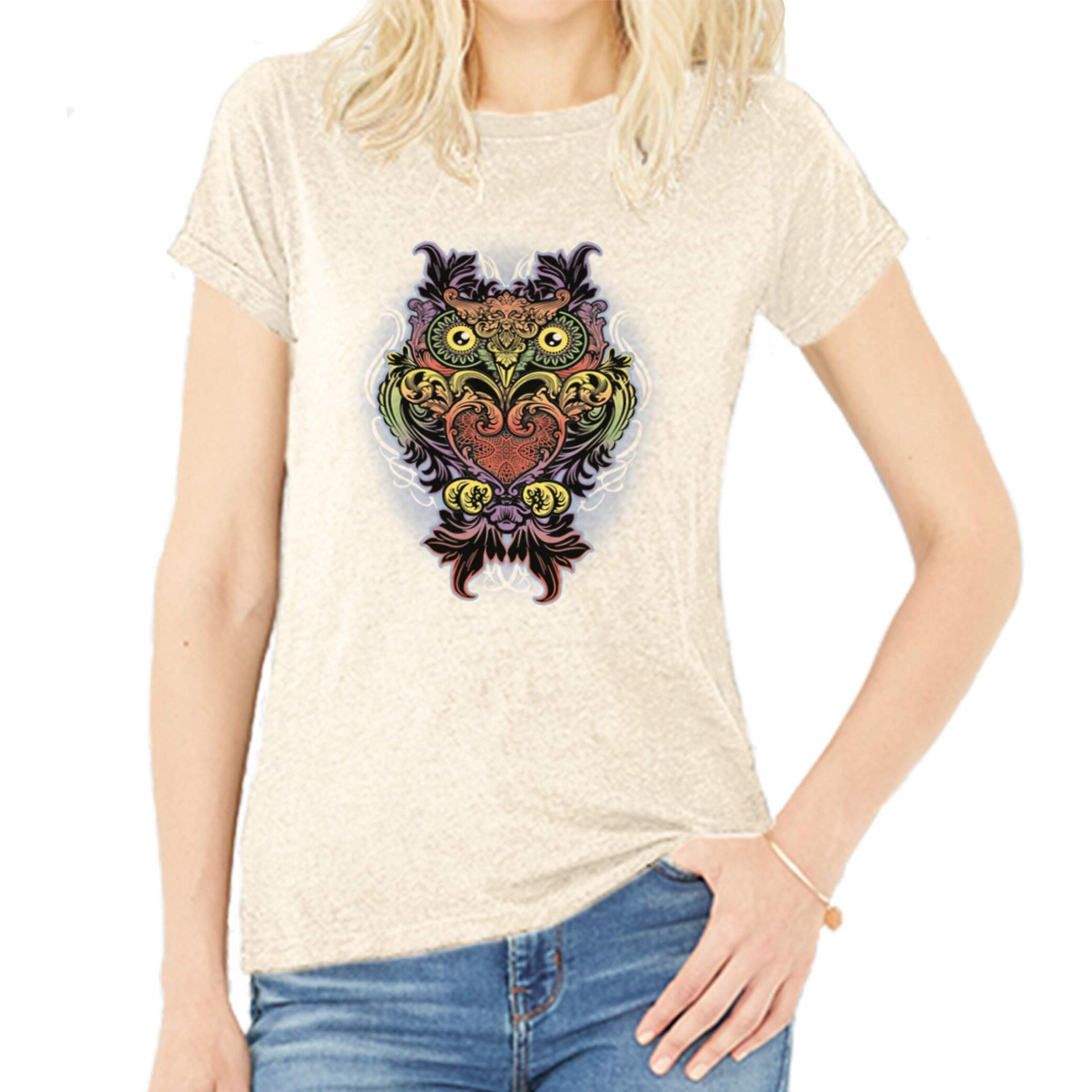 Del Sol Color Changing Women's Boyfriend Tee, Ornate Owl, Size 2XL