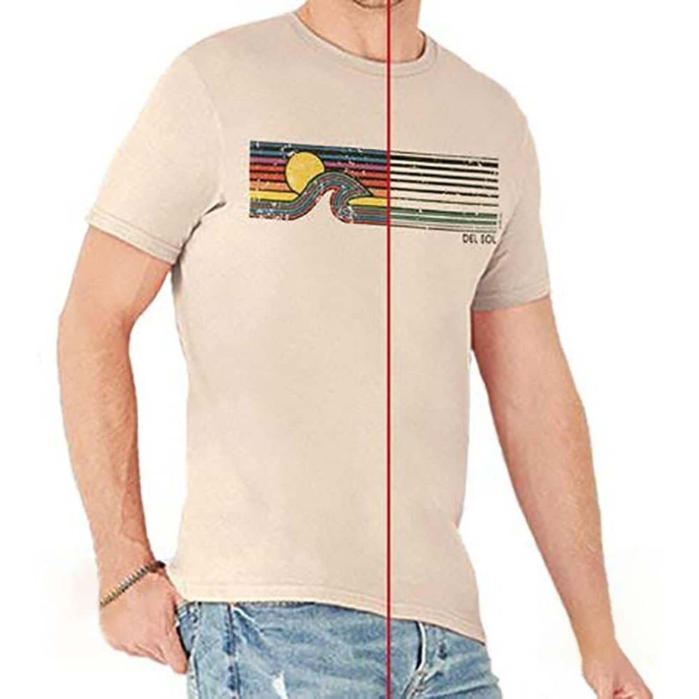 DelSol I0115381 Mens Crew T-Shirt, Gray - Sunset Wave, Small