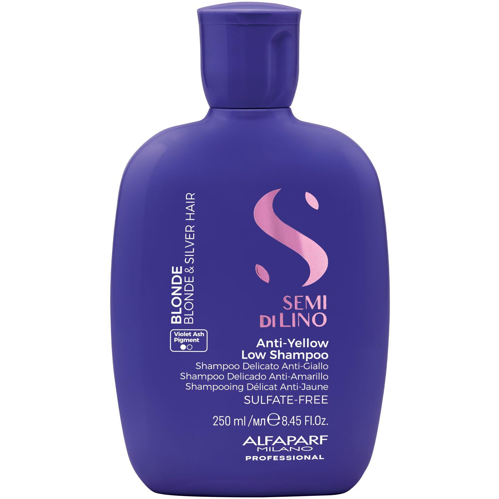 Alfaparf Milano Semi Di Lino Anti Yellow Purple Shampoo for Blonde Hair - Sulfate Free, Hydrating Shampoo for Blonde, Platinum, Silver & Gray Hair - Removes Yellow & Neutralizes Brass (8.45 oz/250 ml)