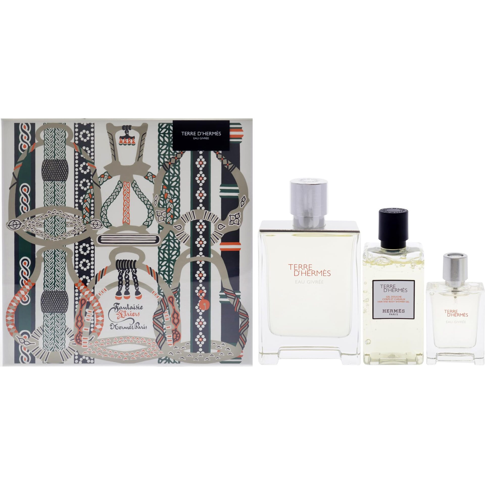 Hermes Terre DHermes Eau Givree for Men - 3 Pc Gift Set 3.3oz EDP Spray, 0.41oz EDP Spray, 2.7oz Shower Gel