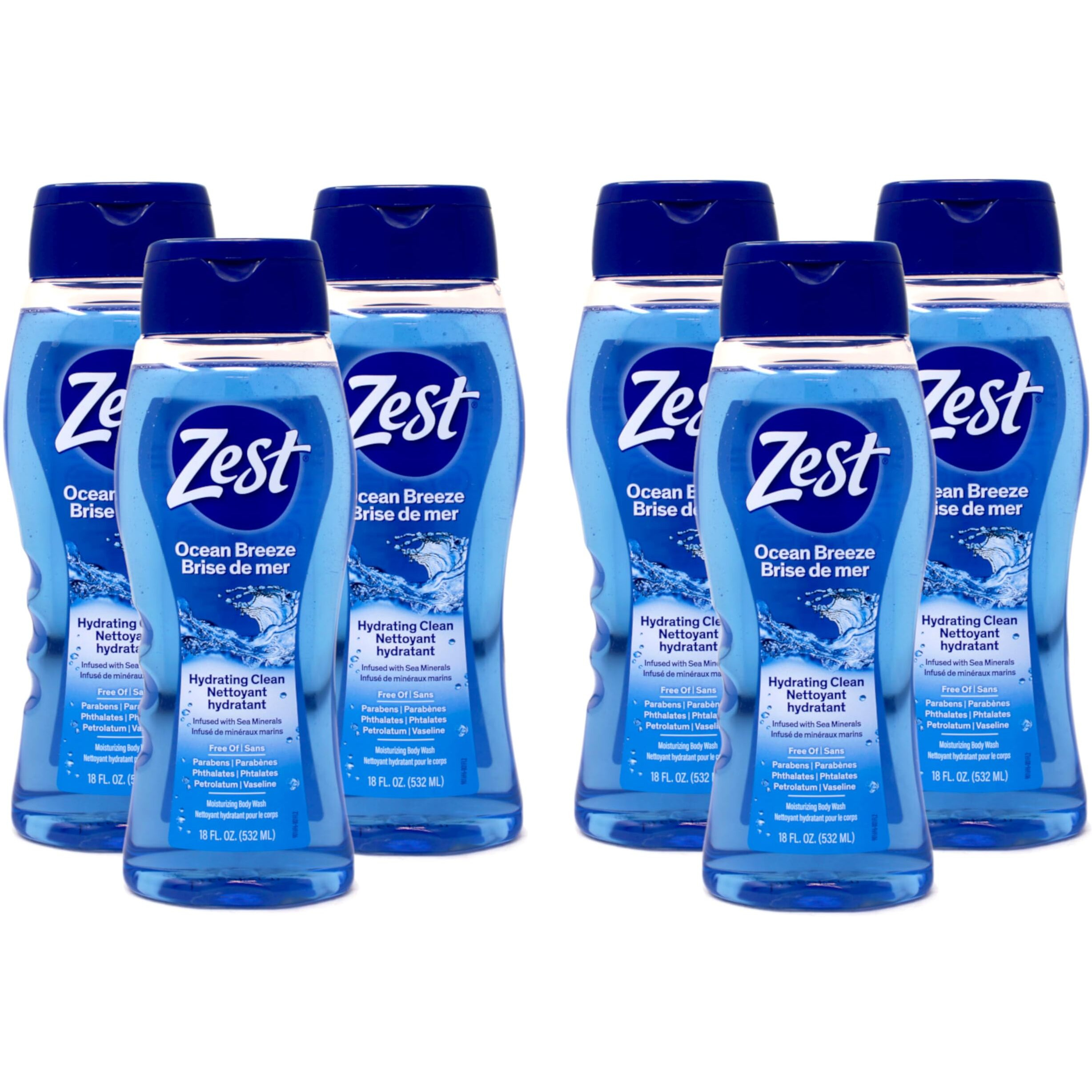 Zest Ocean Breeze Body Wash - Enriched with Sea Minerals - Rich Lathering Cleansing Body Wash Leaves Your Skin Feeling Smooth and Moisturized With an Invigorating Scent, 18 Fl Oz (Pack of 6)