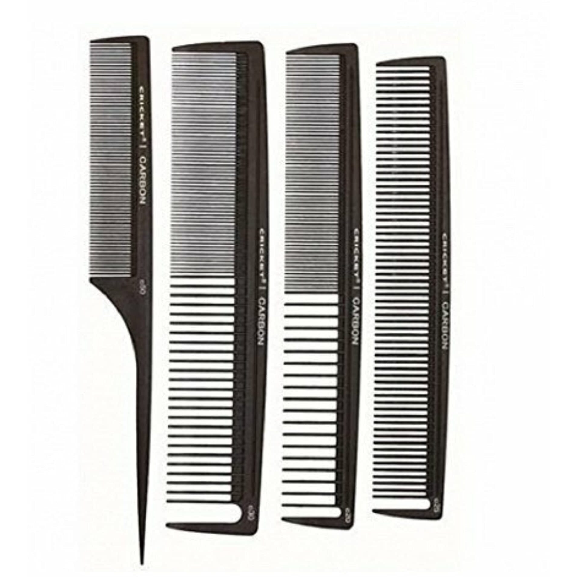 Cricket Professional Hair Stylist Carbon Comb Set  Anti-Static, Heat-Resistant Carbon Fiber Combs with Seamless Teeth for Smooth Styling, Cutting, and Coloring  4-Piece Variety Pack