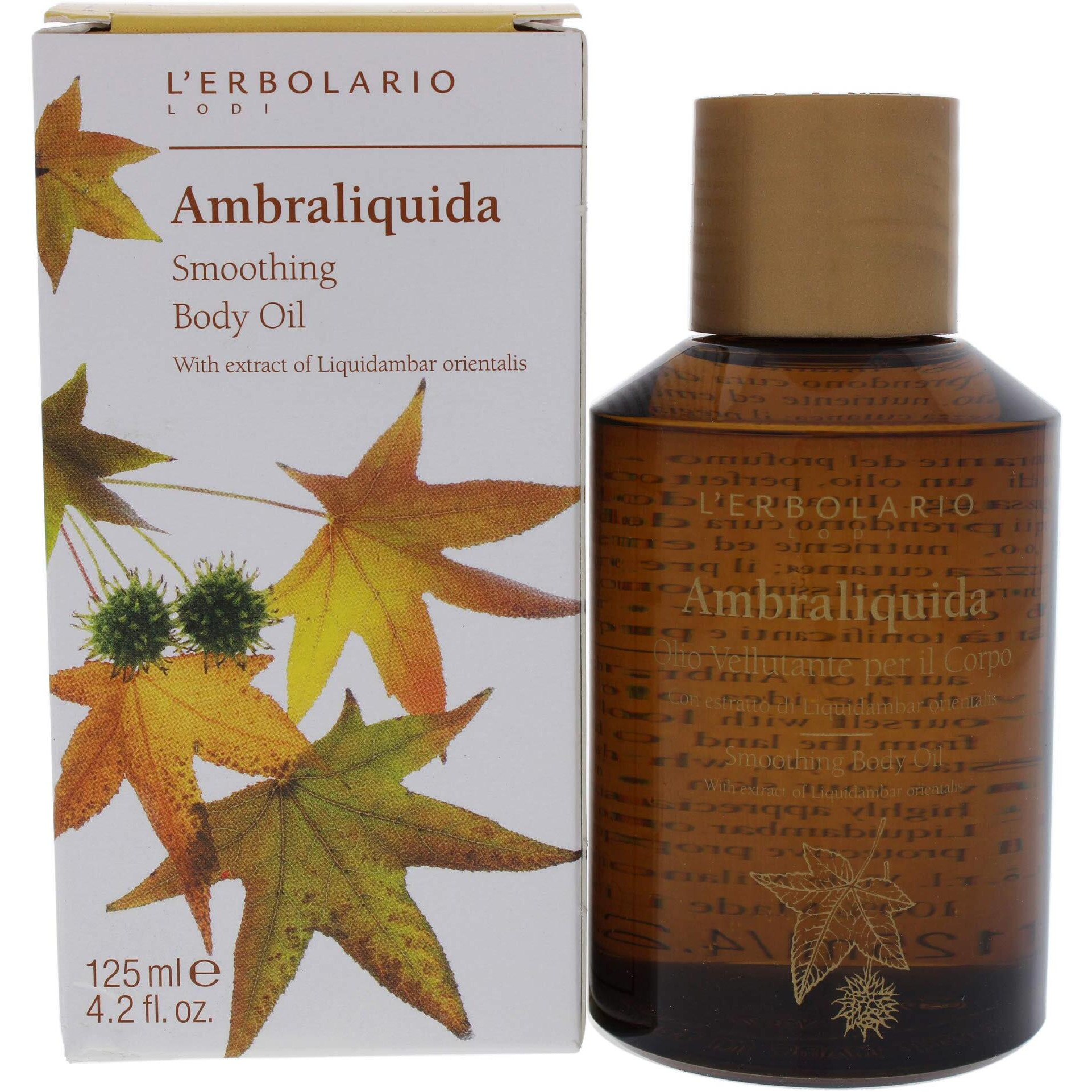 LErbolario Ambraliquida Smoothing Body Oil - Massage Oil and Dry Skin Moisturizer - Firming, Anti-Aging - Vitamin E and Liquidambar Extract - 4.2 oz