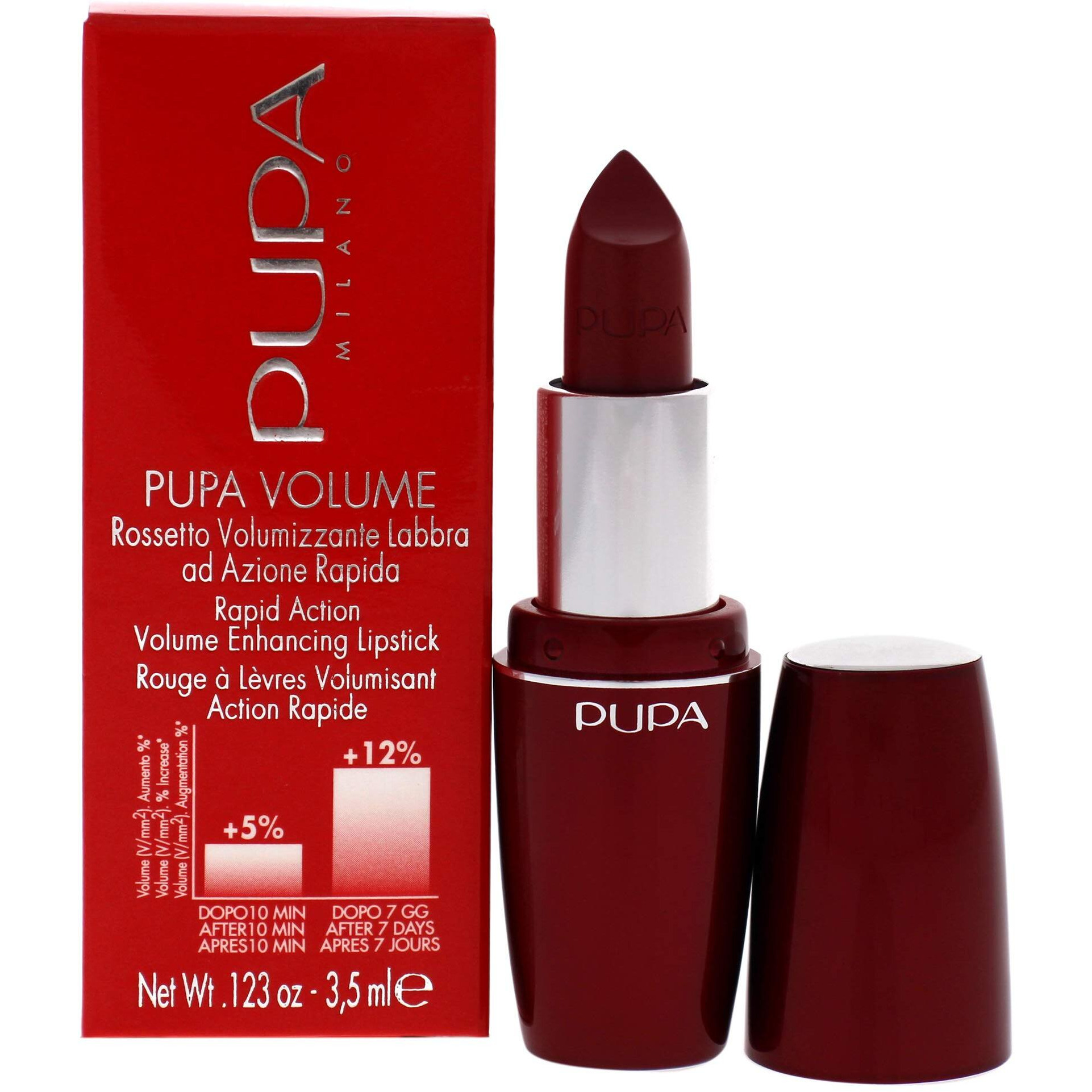 Pupa Volume Rapid Action Enhacing Lipstick - 400 Vintage Red Milano for Women - 0.123 oz Lipstick