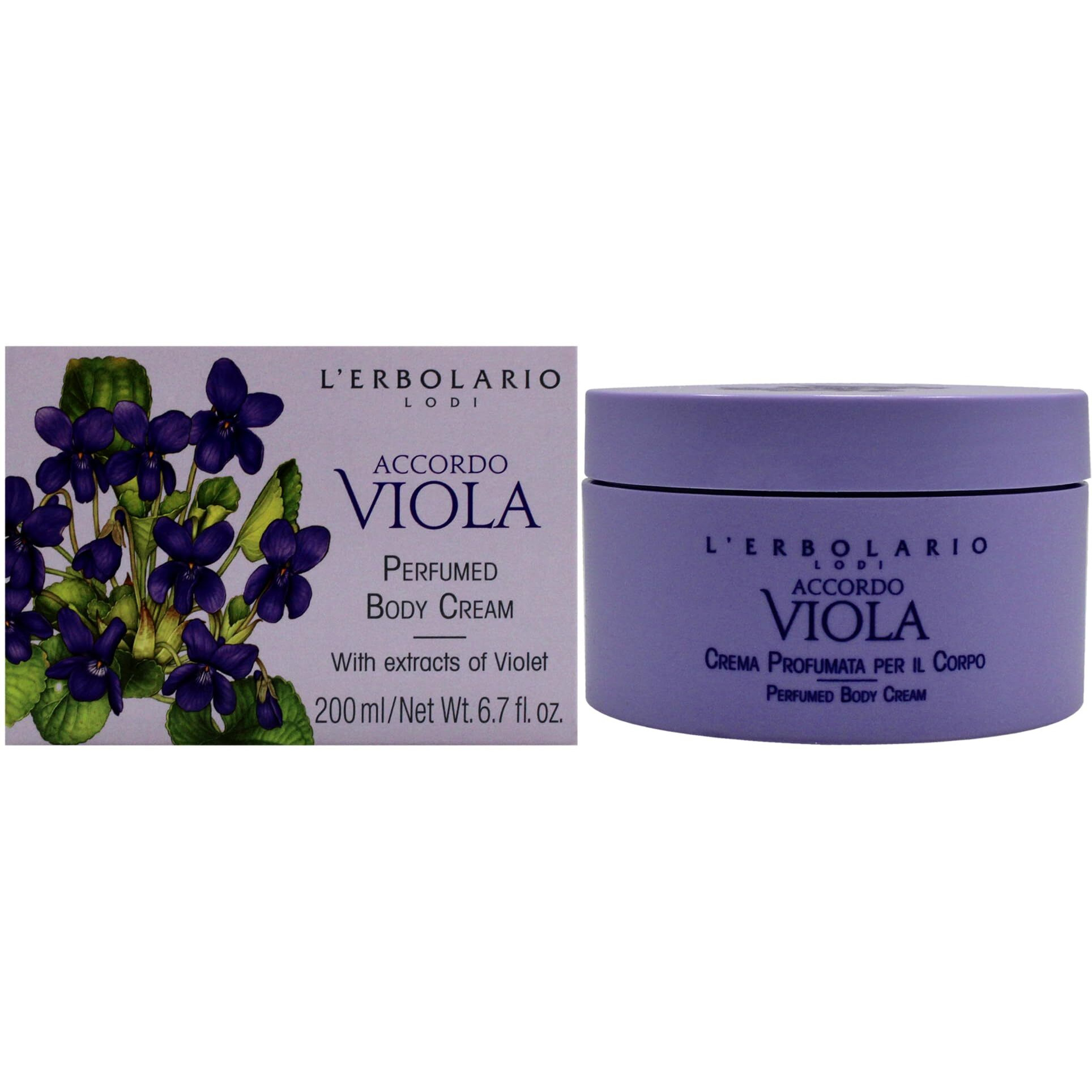 LErbolario Perfumed Body Cream, Accordo Viola, 6.7 oz - Body Lotion - With Extracts of Violet - Floral Powdery Scent - Moisturizing - Cruelty-Free