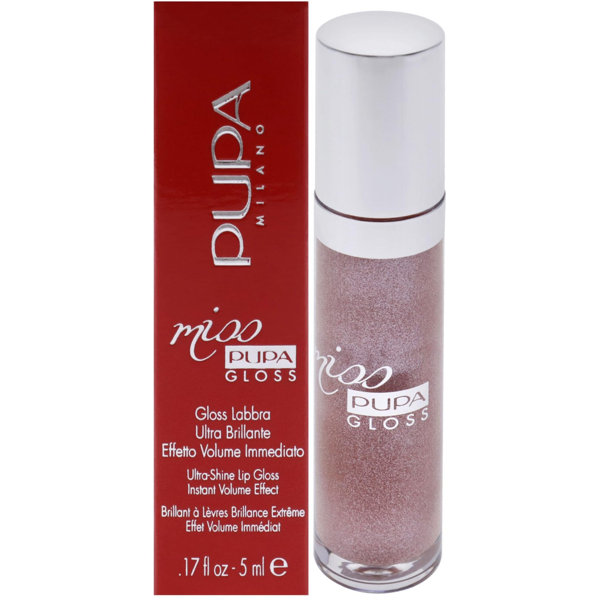 Pupa Milano Lip Gloss, Miss Milano - Extreme Shine, Instant Volume Effect, Moisturizing, Non-Sticky, Creamy Texture, Enchanted Moment - 0.17 Oz