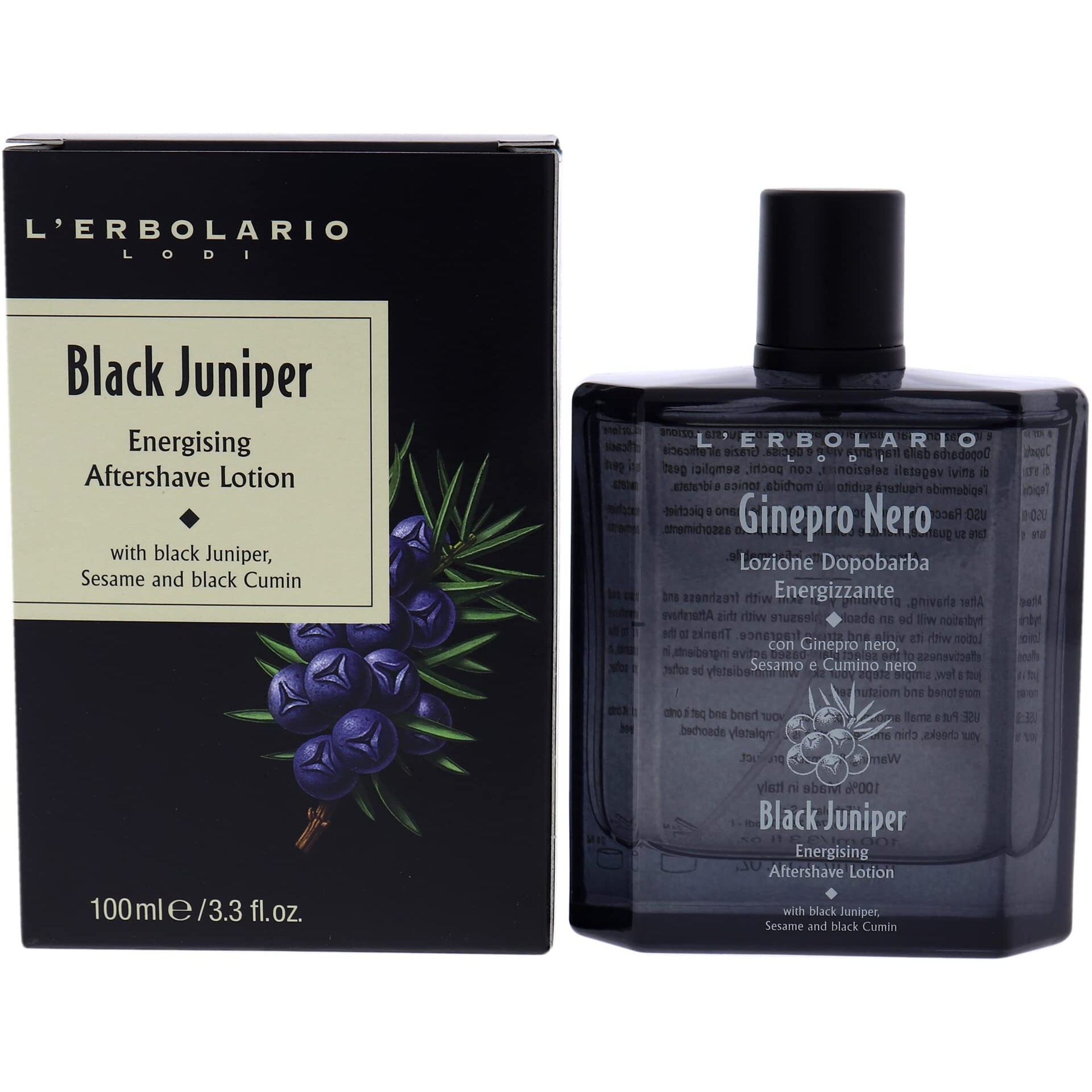 L'Erbolario Black Juniper Energising Aftershave Lotion - Refreshing And Toning Properties - Restorative Effect - Ideal Comfort For Skin On Face And Neck - Plant-Derived Active Ingredients - 3.3 Oz