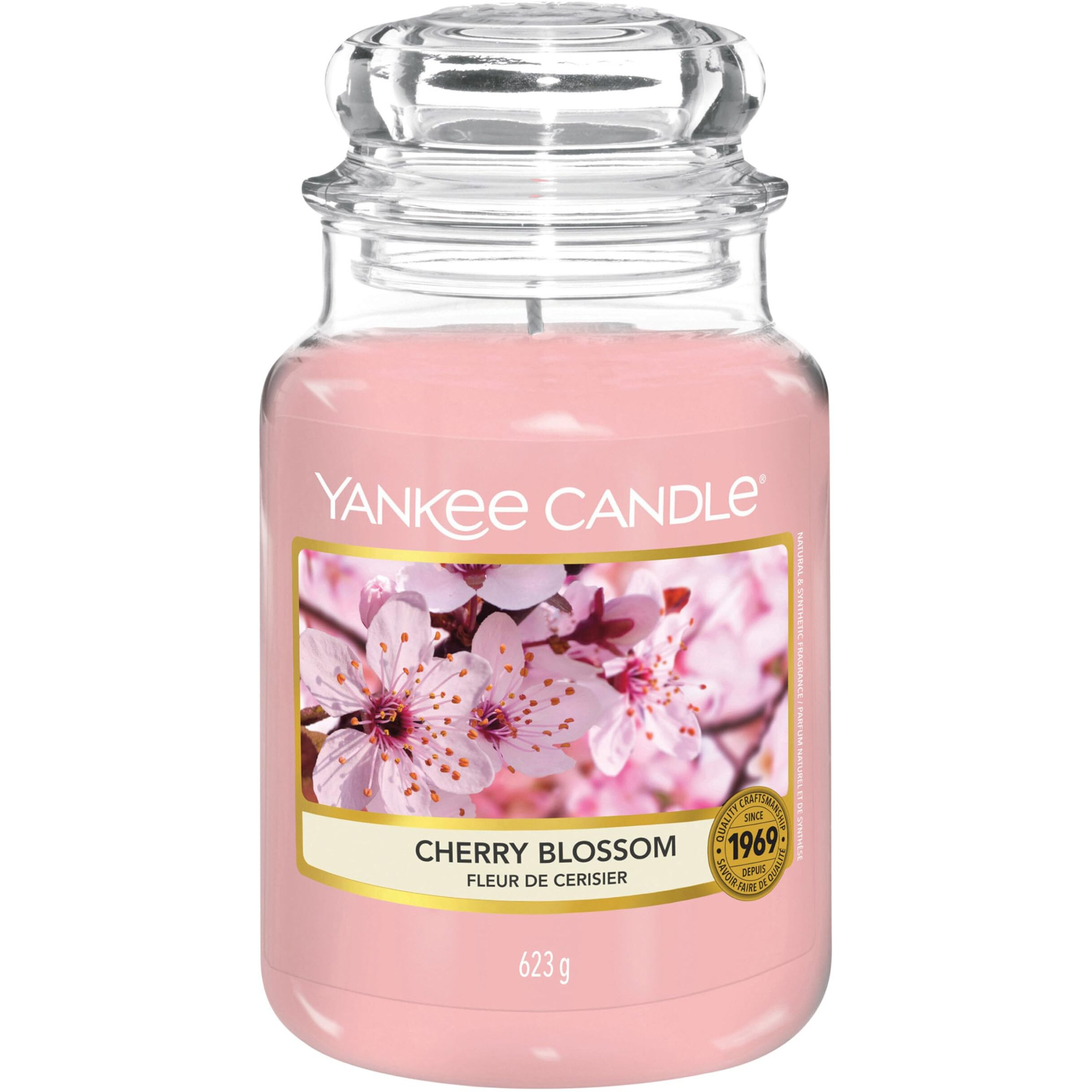 YANKEE CANDLE Large Jar Scented Candle, Cherry Blossom, Up to 150 Hours Burn Time, Glass, Pink