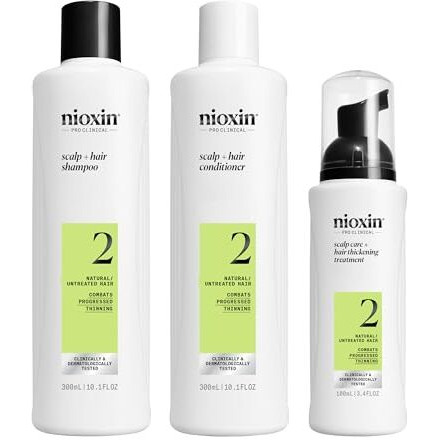 Nioxin Scalp + Hair Thickening System 2 - Hair Thickening System for Natural Hair with Progressed Thinning, Full Size (Packaging May Vary)