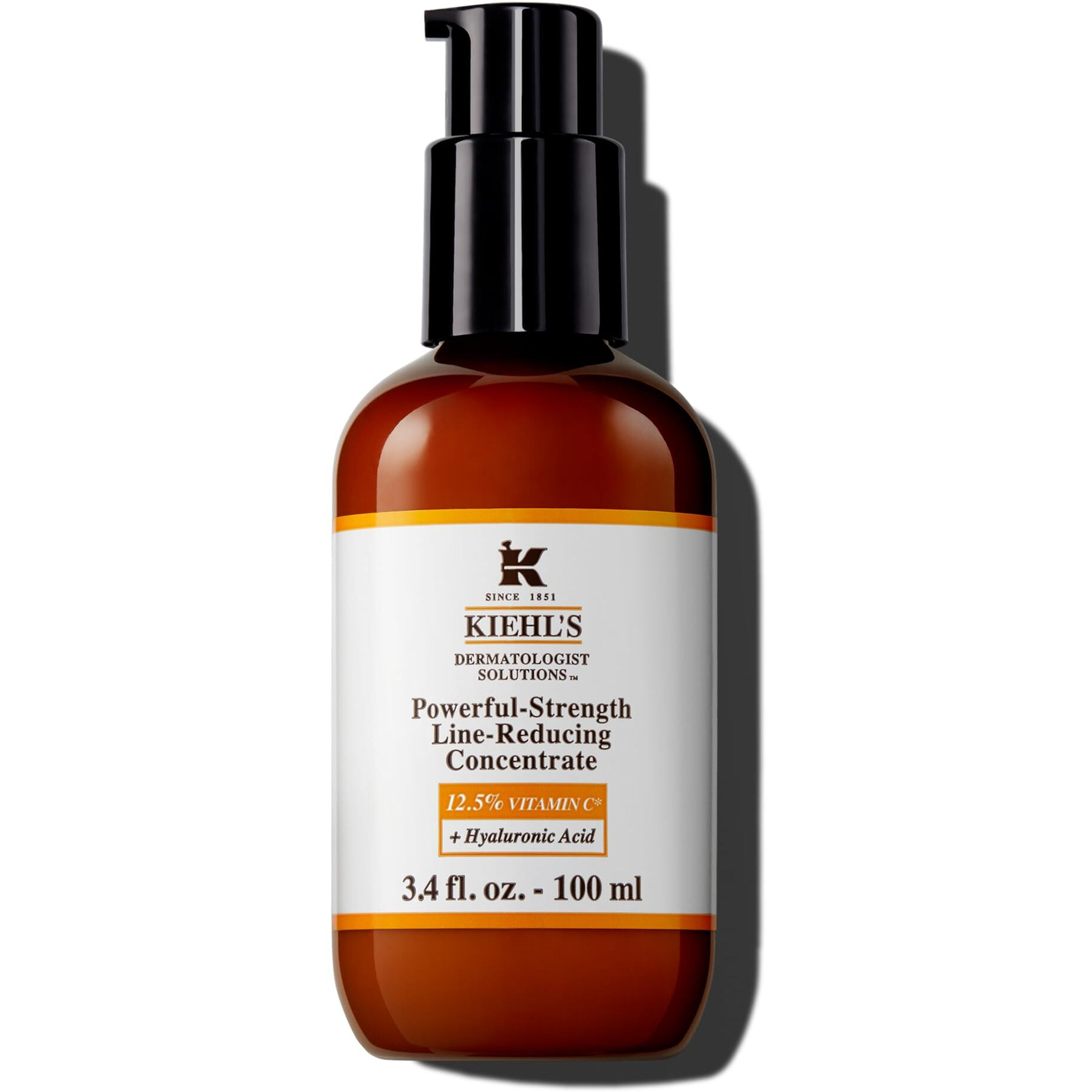 Kiehl's Powerful-Strength 12.5% Vitamin C Serum, Line-Reducing Concentrate for Face, Boosts Radiance & Firmness, Smooths & Plumps Skin, with Hyaluronic Acid, Dermatologist-Tested - 3.4 fl oz