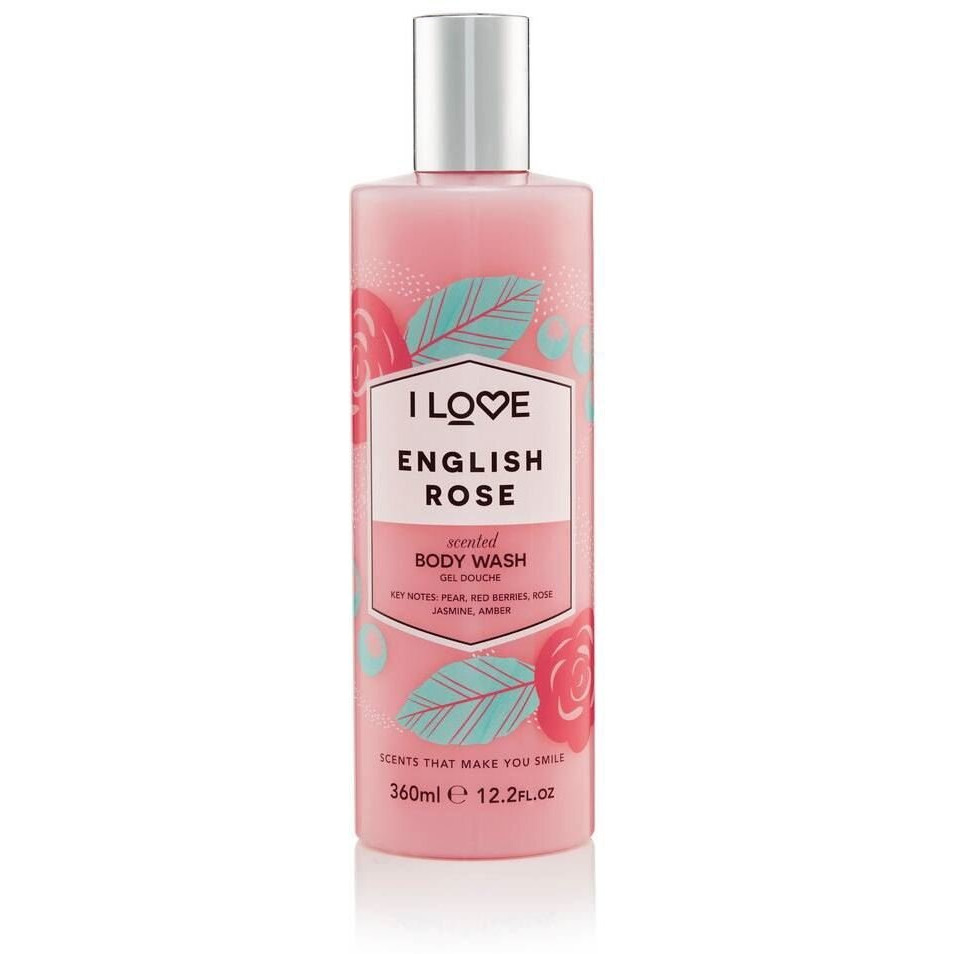 I LOVE English Rose Scented Body Wash - Moisturizing Body Wash and Foaming Bubble Bath - Rose, Amber, and Jasmine Fragrance - 12.7 oz