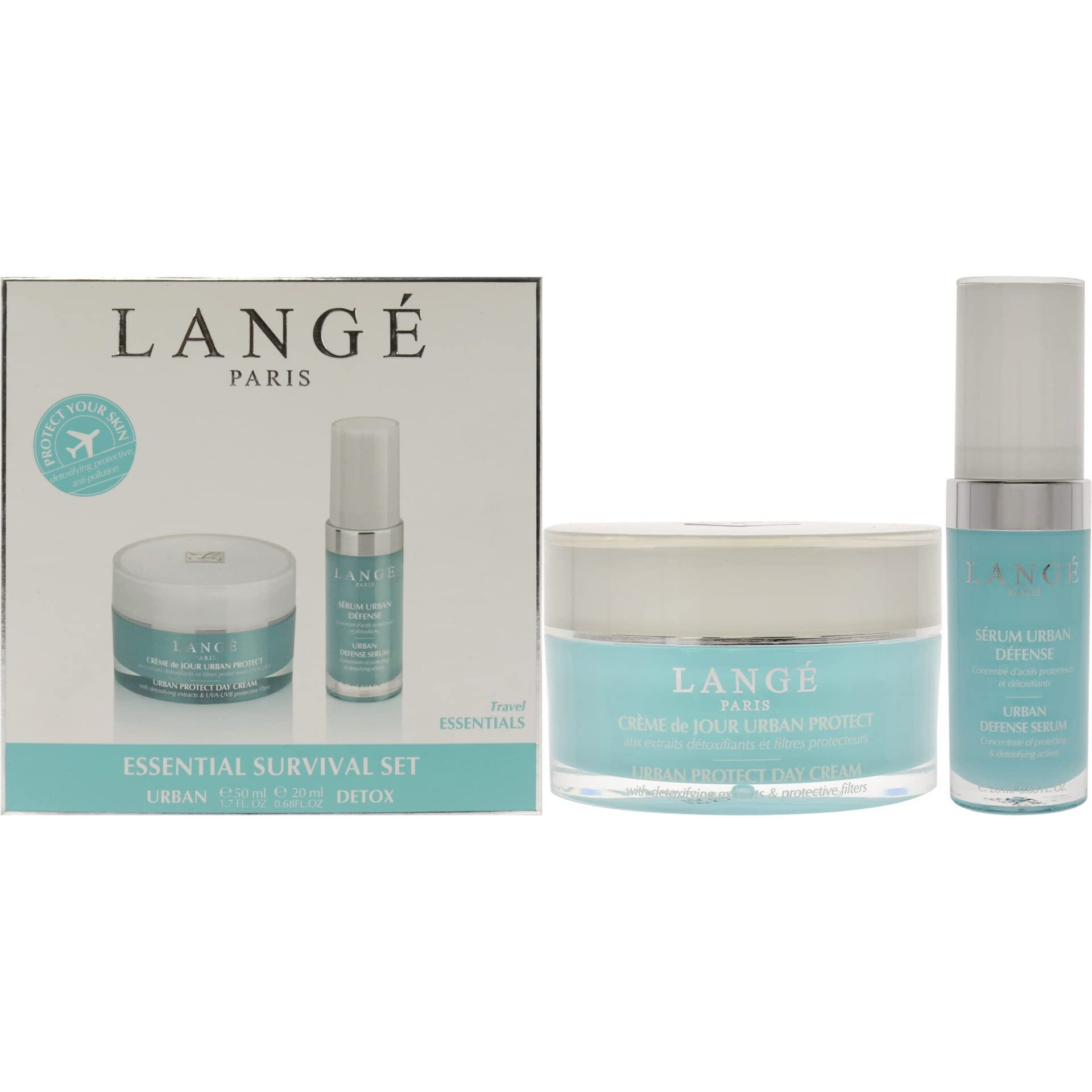 L'ANGE Hair Lange Essential Survival Detox Set-Optimal Protection Against External Aggressors-Complexion is Cleaner and More Radiant-1.7 Oz Urban Protect Day Cream-0.68 Oz Urban Defense Serum-2 Pc