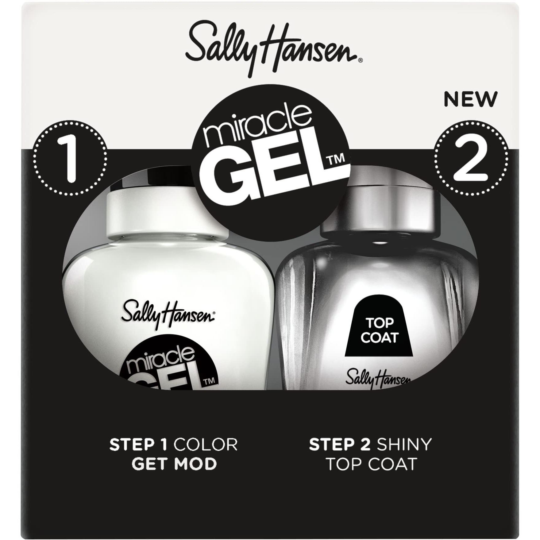 Sally Hansen Miracle Gel, Get Mod and Shiny Top Coat Duo, Long Lasting, Gel-Like Formula, No UV Lamp Needed, Nail Polish Duo