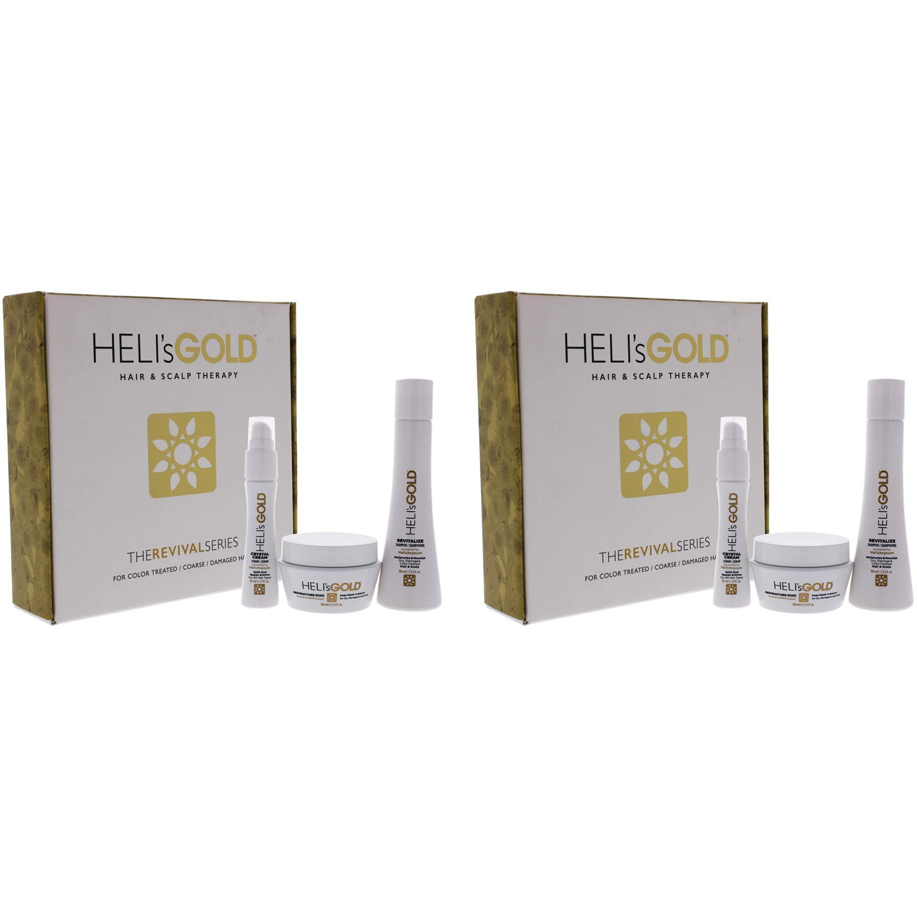 The Revival Series Travel Kit by Helis Gold for Unisex - 3 Pc 3.3oz Revitalize Shampoo, 3.3oz Restructure Masque, 1oz Crystal Cream - Pack of 2