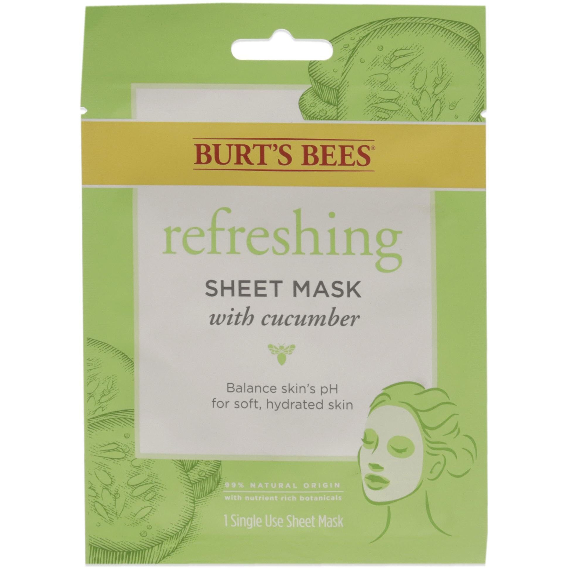 Burts Bees Refreshing Sheet Mask - Cucumber Unisex 1 Pc, (60192)