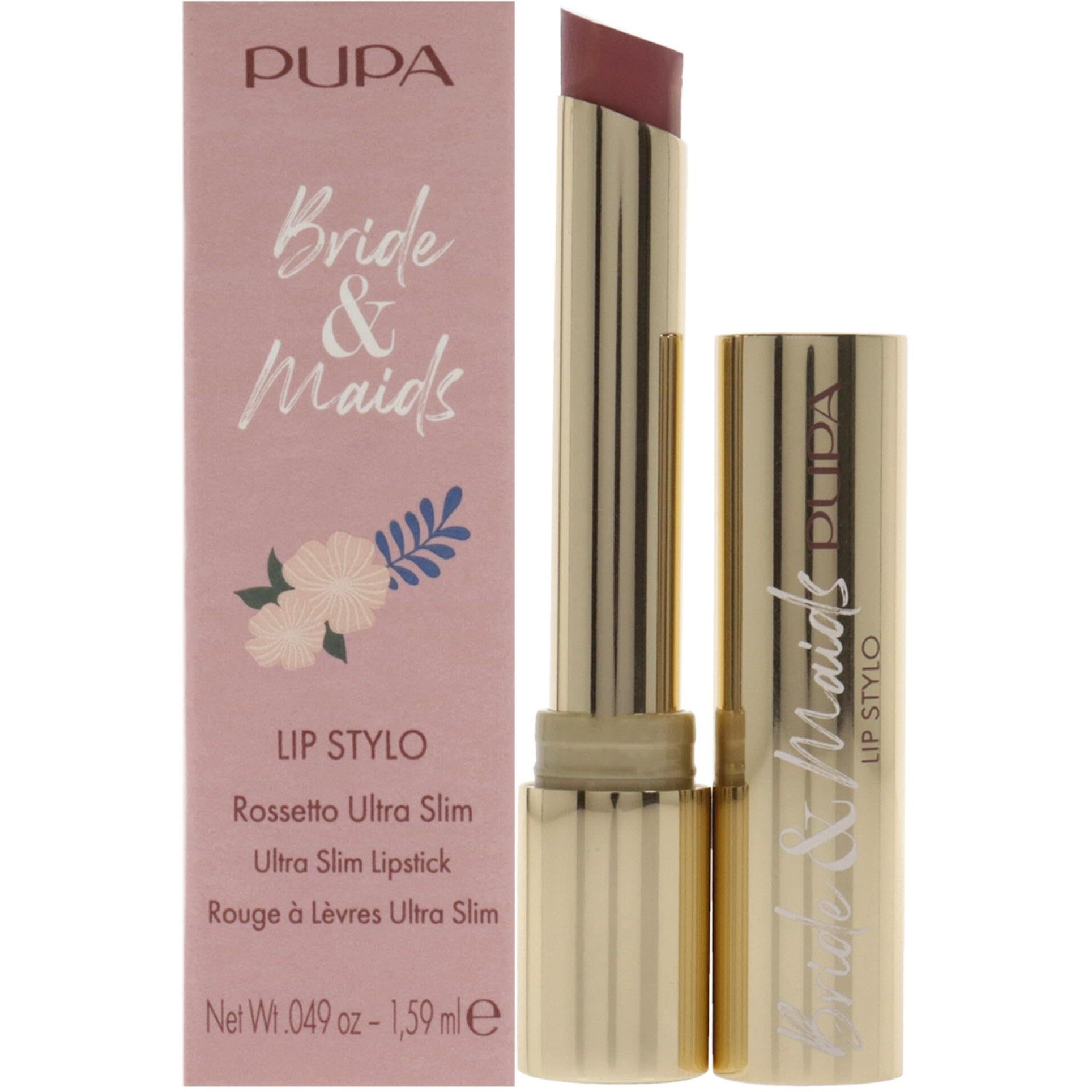 PUPA Milano Bride And Maids Lip Stylo Ultra Slim Lipstick - With Pout-Boosting Ingredients For Fuller Looking Lips - Hydrating And Smoothing Formula - Paraben-Free - 001 Wedding Cake - 0.049 OZ