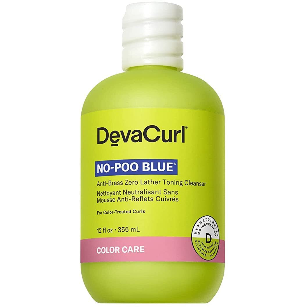 DevaCurl No-Poo Blue Anti-Brass Zero Lather Toning Cleanser, Superfruits, 12 fl. oz.