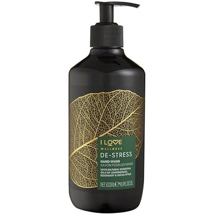 I Love Wellness De-Stress Hand Wash - Hydrating Hand Soap with Essential Oils - Naturally Fragranced with Lemongrass - With Vitamin E - 16.9 oz