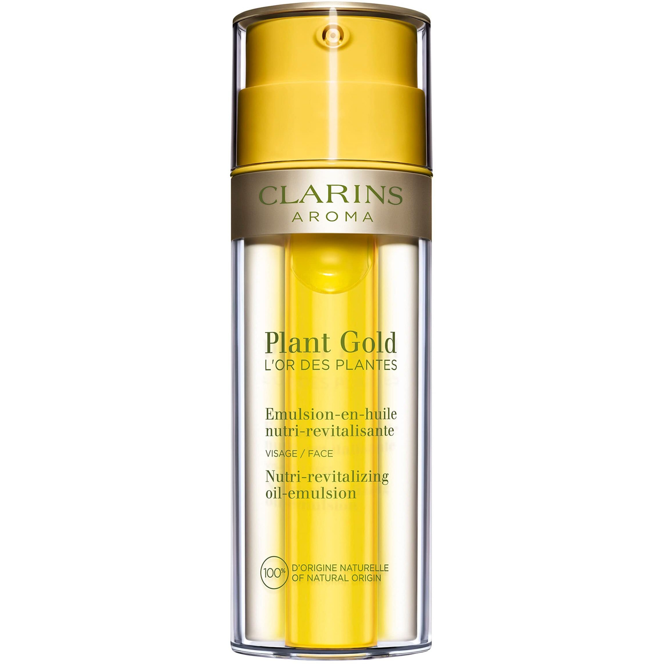 CLARINS Plant Gold Oil-Emulsion | Hydrates, Nourishes and Restores Radiance | Lightweight, Non-Oily Moisturizer | 100% Natural Plant Extracts | All Skin Types | 1.1 Fluid Ounce