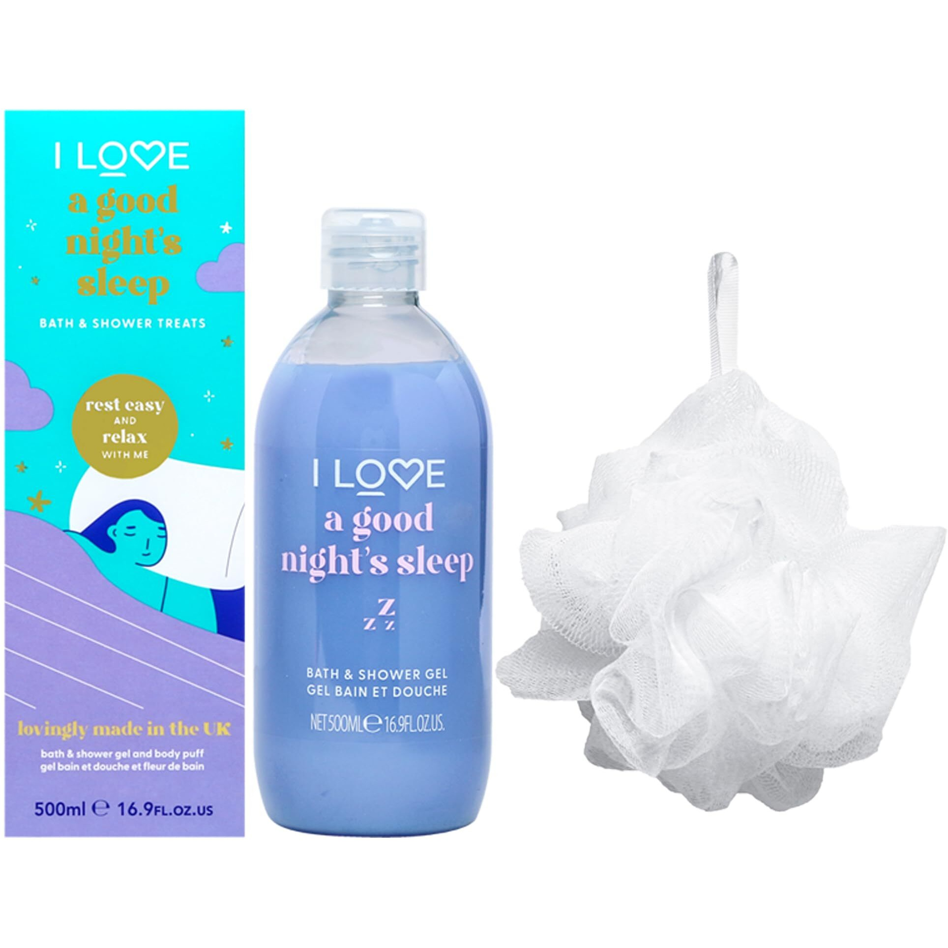 I Love Good Nights Sleep Bathtime Treats Bath and Shower Gel - Body Wash and Body Exfoliator Scrub for Smooth Skin - Calming Lavender Scent - 1 pc