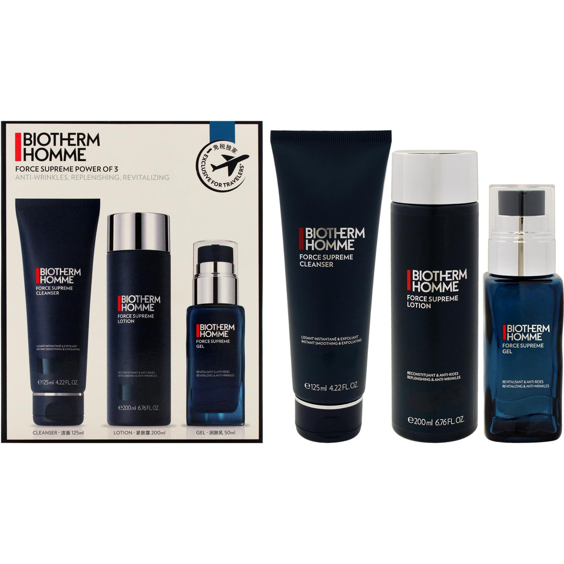 Biotherm Homme Force Supreme Power Set by Biotherm for Men - 3 Pc 4.2oz Force Supreme Cleanser, 6.7oz Force Supreme Lotion, 1.69oz Force Supreme Gel