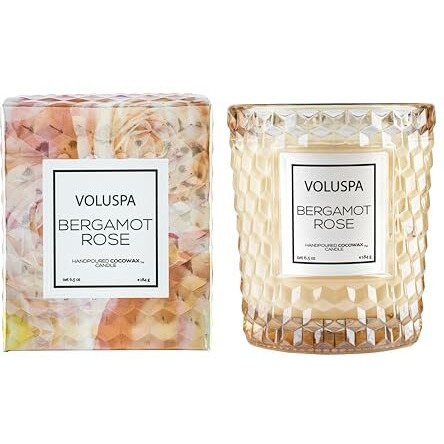 Voluspa Bergamot Rose, Classic Candle Jar, 6.5 oz, 40 Hour Burn Time, All Natural Wicks and Coconut Wax for Clean Burning, Vegan, Poured in The USA