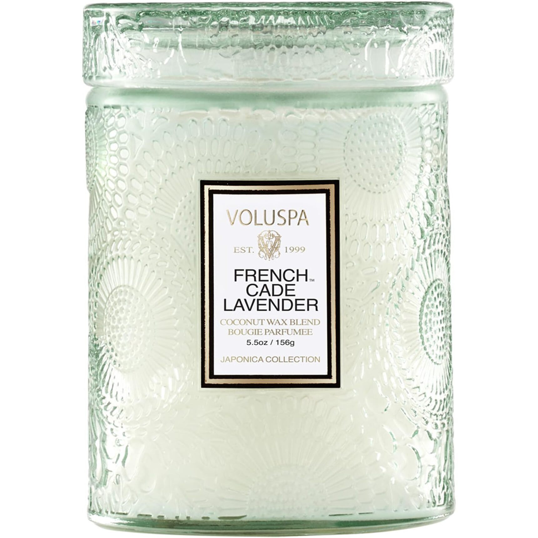 Voluspa French Cade Lavender, Small Candle Jar, 5.5 Ounces, 50 Hour Burn Time, All Natural Wicks and Coconut Wax for Clean Burning, Vegan, Poured in The USA