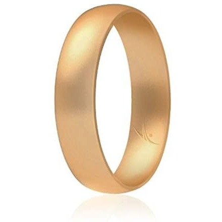 ROQ Silicone Rubber Wedding Ring for Men & Women, Comfort Fit, Men & Women's Wedding Band, Breathable Rubber Engagement Band, 6mm Wide 2mm Thick, Dome Solid Thin, Single, Gold, Size 10