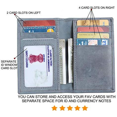 Husk N Hoof RFID Protected Leather Credit Card Holder Wallet for Men Women Blue