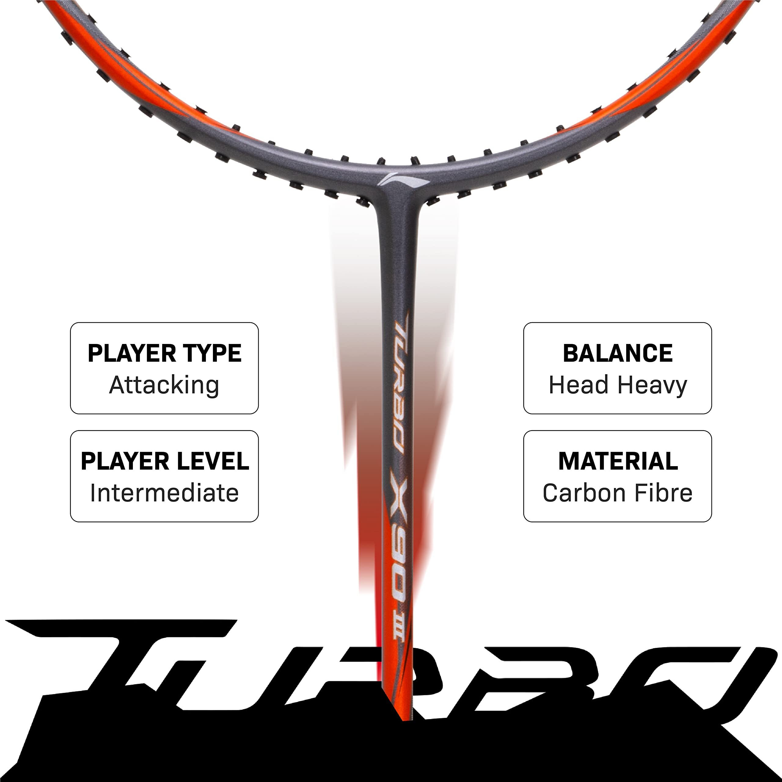 Li-Ning Turbo X III Carbon Fibre Strung Badminton Racket with Free Racket Cover for Seniors (Dark Grey/Copper, 87 Grams)