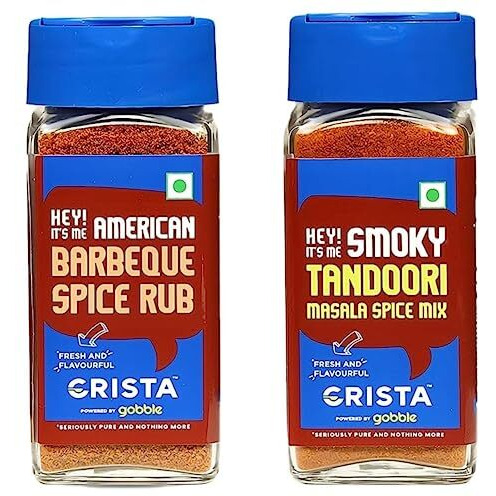 CRISTA Grill Rubs & Seasonings Combo Pack - 1 | Barbeque Spice Rub x 1, 50 gms | Tandoori Masala Spice Mix x 1, 45 gms | Pack of 2 | Zero added Colours, Fillers, Additives & Preservatives