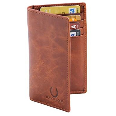 Husk N Hoof RFID Protected Leather Credit Card Holder Wallet for Men Women | Brown