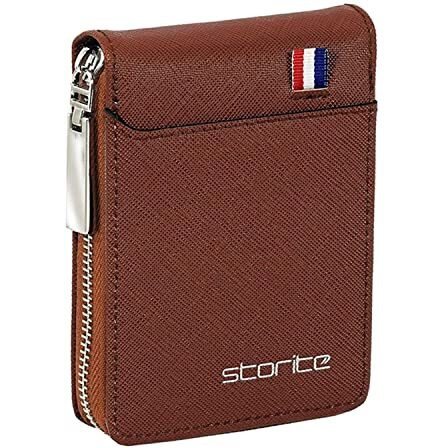 Storite PU Leather 9 Slot Vertical Credit Debit Card Holder Money Wallet Zipper Coin Purse for Men Women - Lightbrown (11.5 x 1.75 x 8 cm)