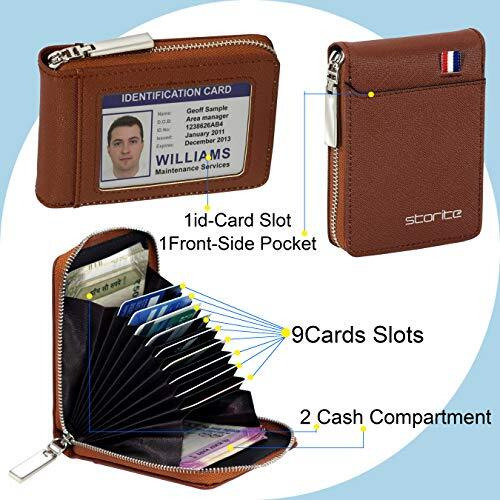 Storite PU Leather 9 Slot Vertical Credit Debit Card Holder Money Wallet Zipper Coin Purse for Men Women - Lightbrown (11.5 x 1.75 x 8 cm)